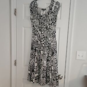 Mlle Gabrielle Black and White Geometric Midi Dress